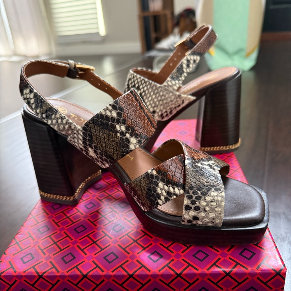 Tory Burch Brown Snakeskin Heels